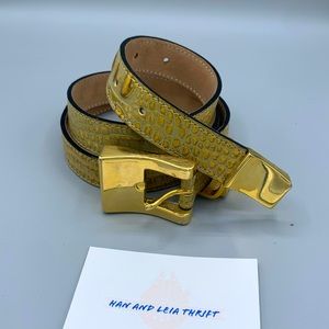 New Vintage Deadstock BB Simon Alligator belt with gold overlay buckle & tip.